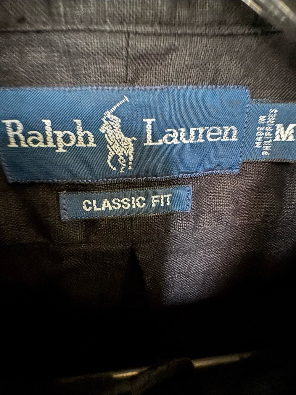 Ralph Lauren Linen Black Short-Sleeve Button-Down Shirt with Purple Pony - Picture 2 of 6
